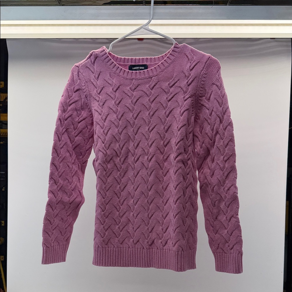 Lands'‎ End Women's Pink Cable Knit Sweater